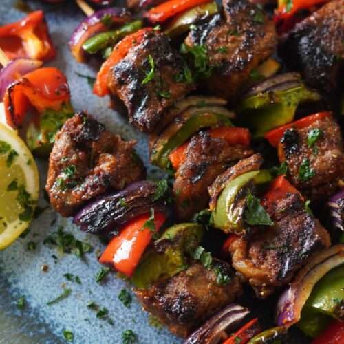 Delightful tender and juicy steak beef kebabs made with love.