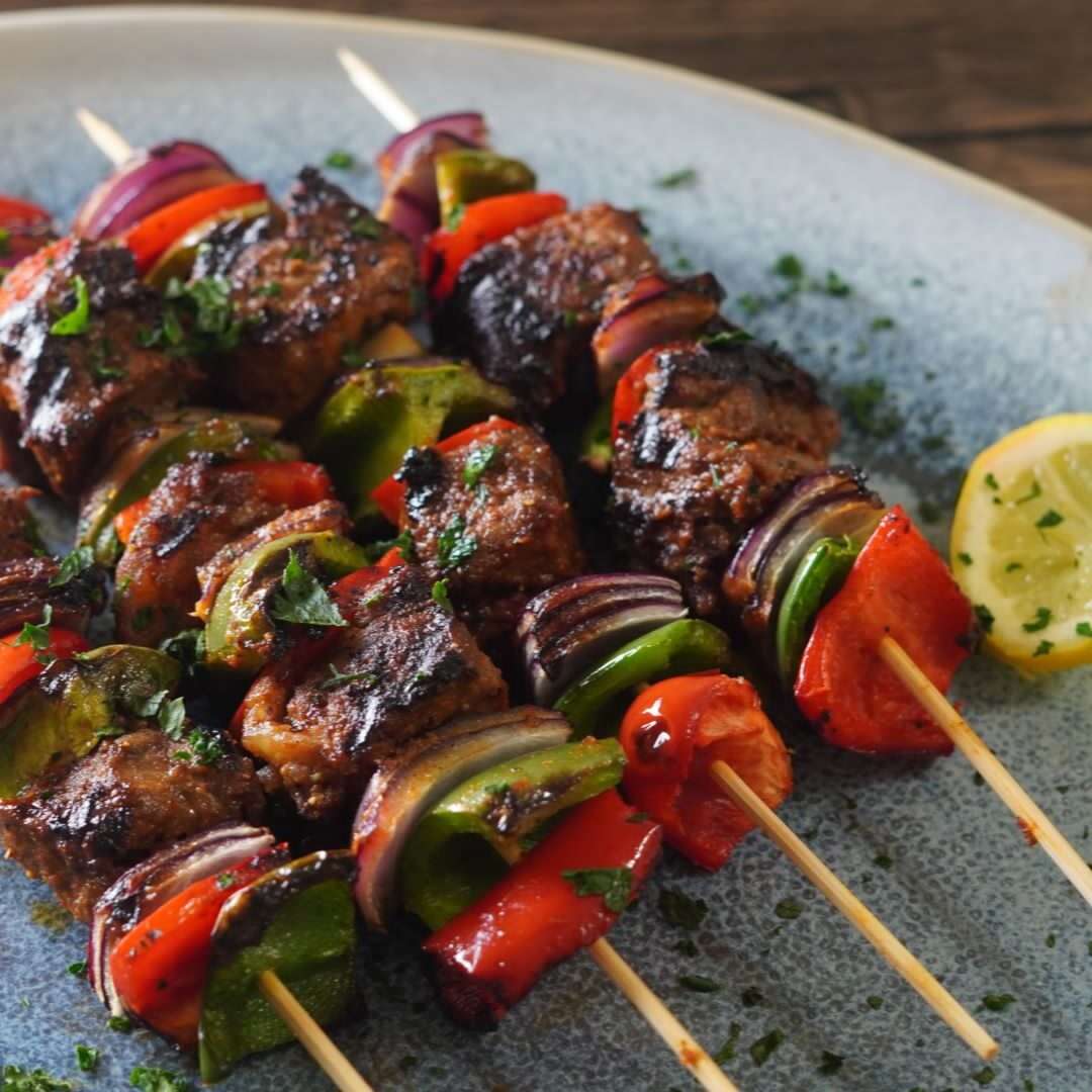 Delightful and delicious skews of grilled tender beef chunks, made juicy and satisfied with flavor. Try them with a variety of vegetables and satisfy all tastes.  