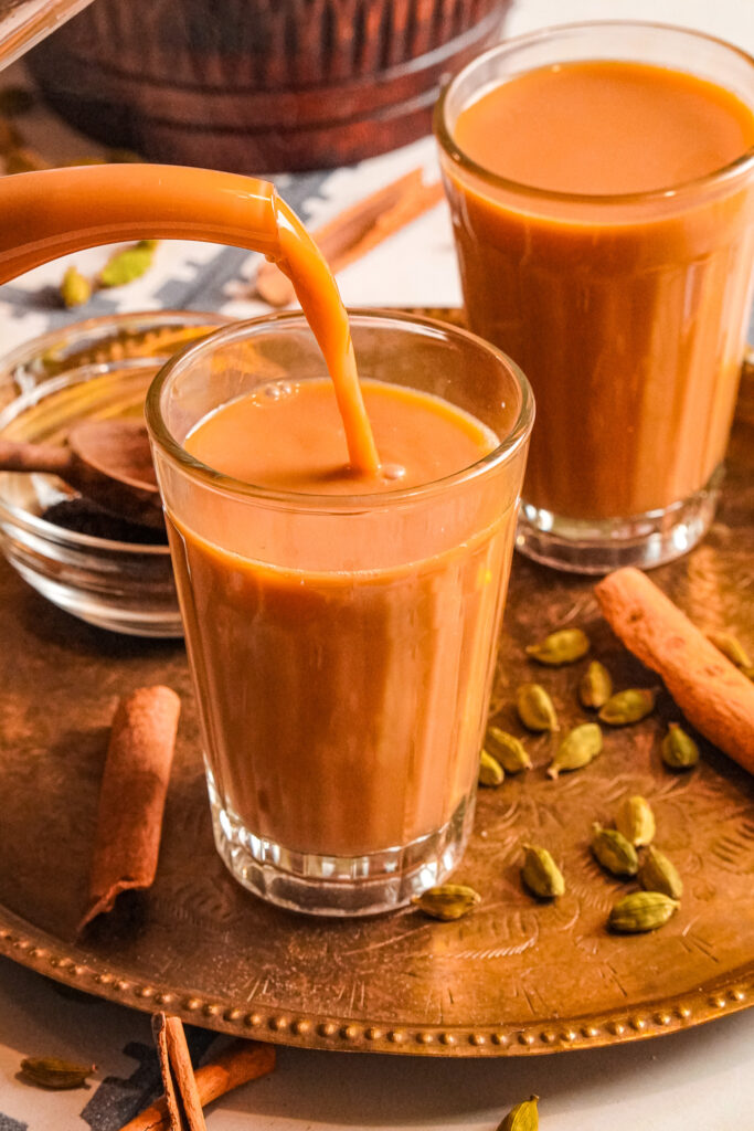 spiced chai with evaporated milk and aromatic spices