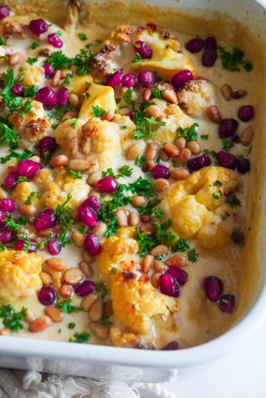 An easy-to-make and delicious Vegan Cauliflower Tahini Bake, this dish is perfect for any gathering.