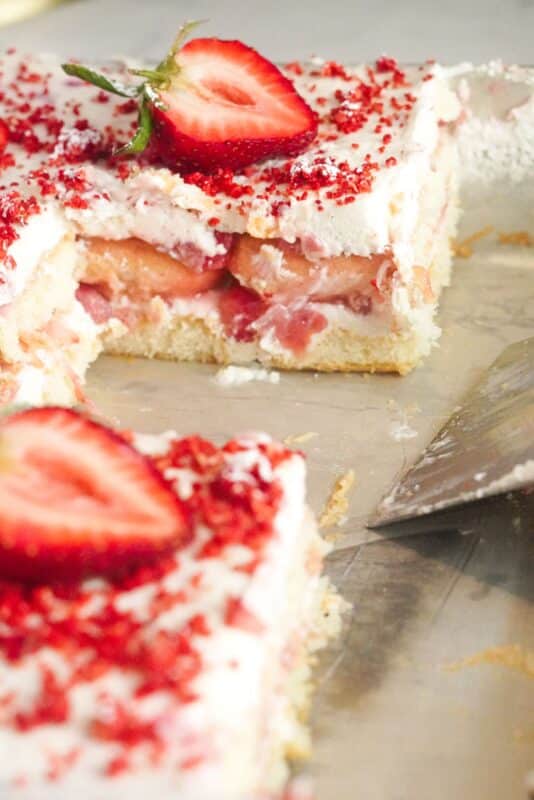 a no-bake layered strawberry dessert chilled to perfection