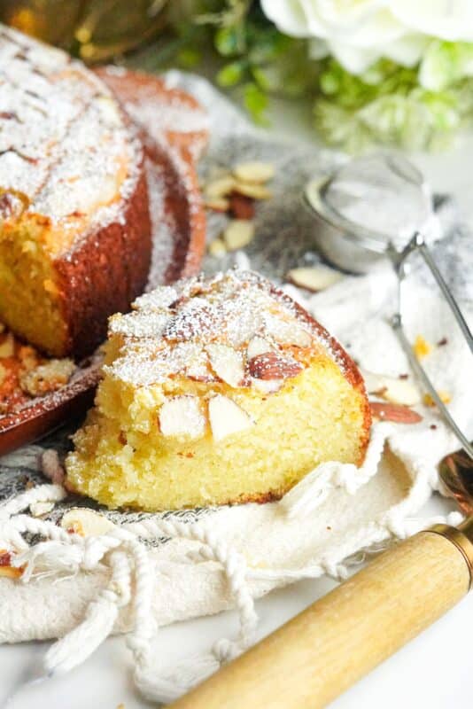 irresistible taste of almond cake with a moist and tender texture that take you to a heavenly dessert experience