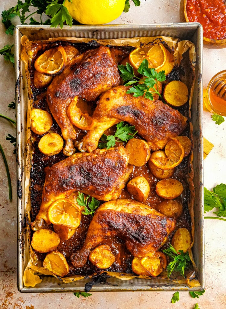 easy dinner in 5 minutes of prep. Harissa honey garlic chicken 