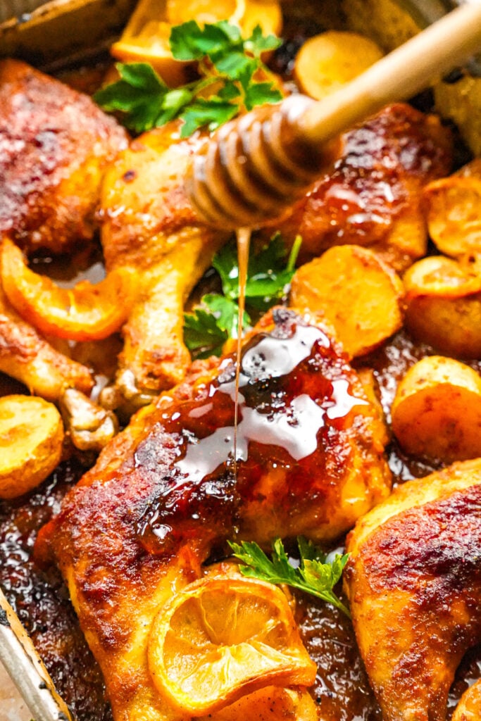 spicy and sweet, hot honey harissa chicken