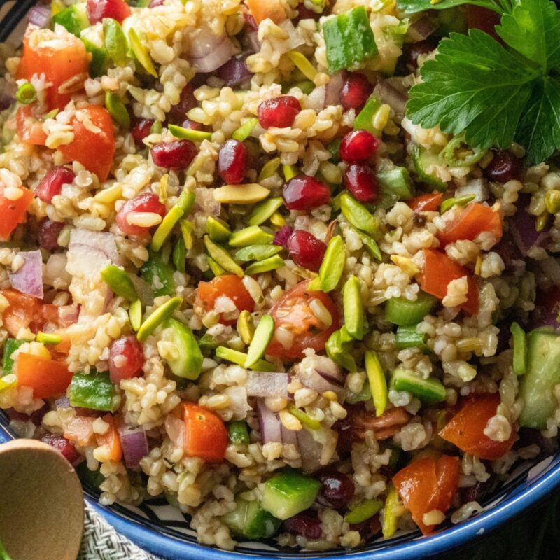 Freshly prepared freekeh salad with some added ingredients