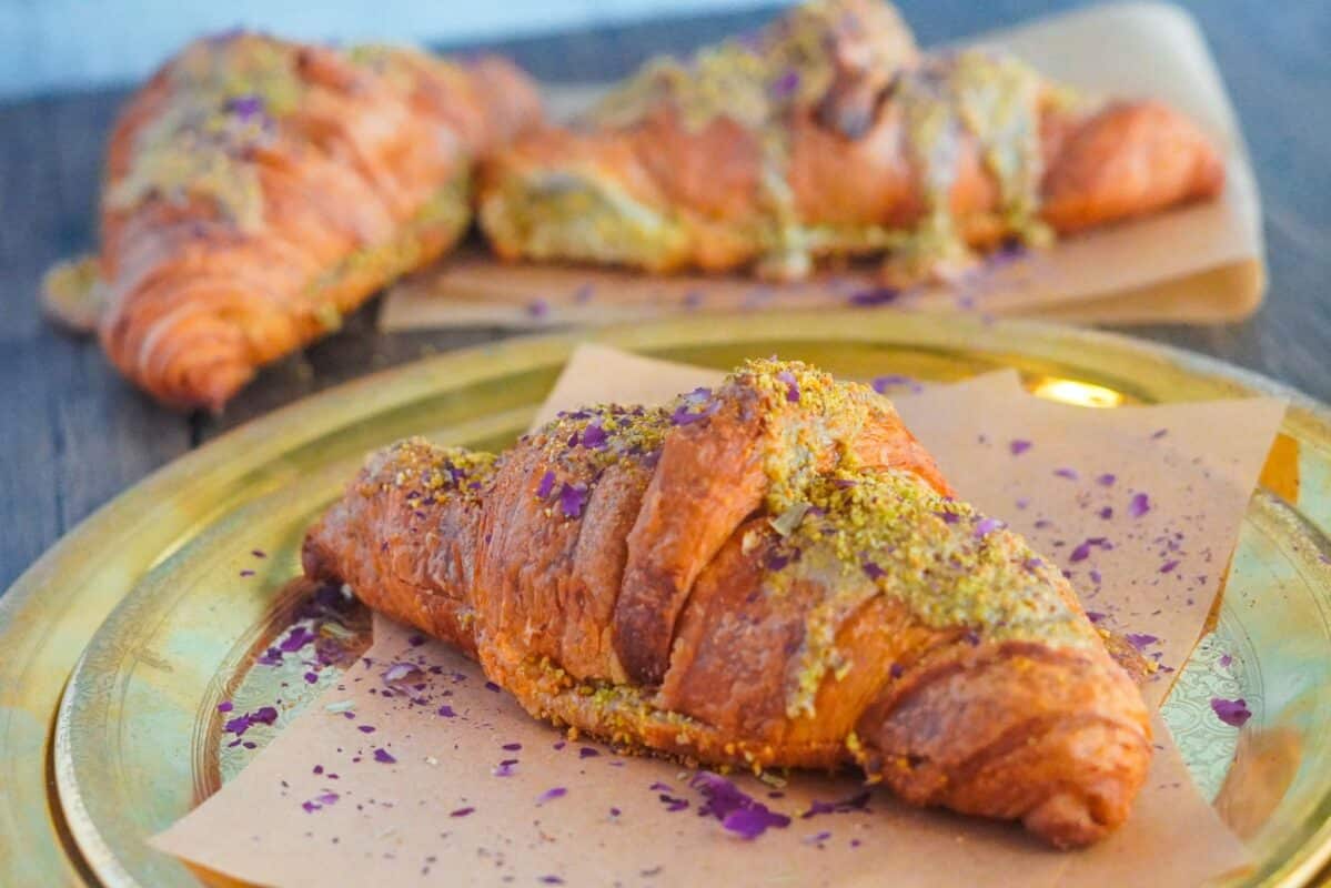 large croissants stuffed with ashta and pistachio baklava cream